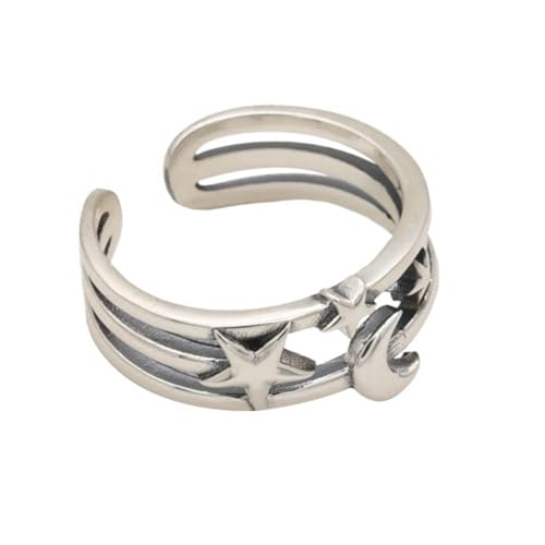 Minimalistischer offener Kupferring mit Mond für Damen, dreilagiges stapelbares Design, verstellbarer Schmuck von Generic