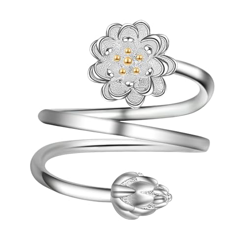 Minimalistischer vergoldeter Kupfer-Doppelschicht-Lotusring für Damen, verstellbarer Blumenschmuck von Generic