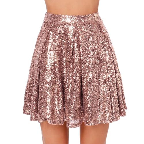 Minirock Damen Glitzer Pailletten Goldener Rock Kurz Faltenrock Tanz Stilvoll Karneval Hohe Taille von Generic