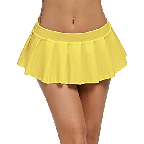 Minirock Damen Sexy Kurz Faltenrock Einfarbig Tennisrock Hohe Taille Minirock Sommer Tennis Skort Mode Sport Röcke Sommerrock Mini kurzer Rock Frauen Skirt Gelb M von Generic