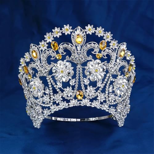 Miss Universe Haar-Strass-Krone, Brautschmuck, Hochzeit, Party, große Tiaras, Kopfschmuck, Accessoires, Silbergelb von Generic