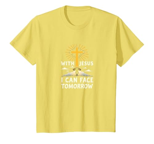 Mit Jesus kann ich Morgen ins Gesicht schauen Das Leben ist beängstigend Christlicher Glaube T-Shirt, Kinder, Gelb, 104 von Generic