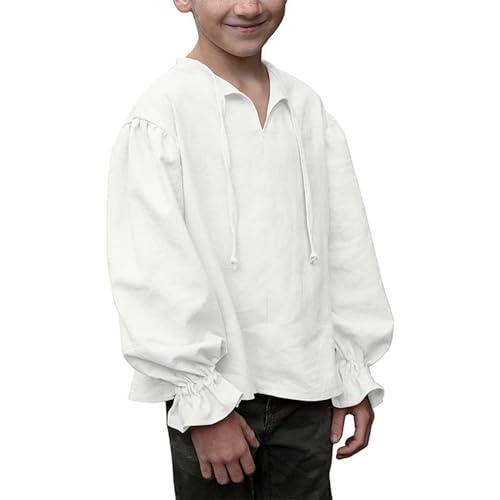 Mittelalter Hemd Kinder Renaissance Hemd Jungen Mittelalterhemd Oberteil Leinenhemd Langarm Freizeithemd Mittelalterliches Hemd mit Langarm Rüschen Freizeit Hemd mit Schnürung Baumwolle Leinen Shirt von Generic