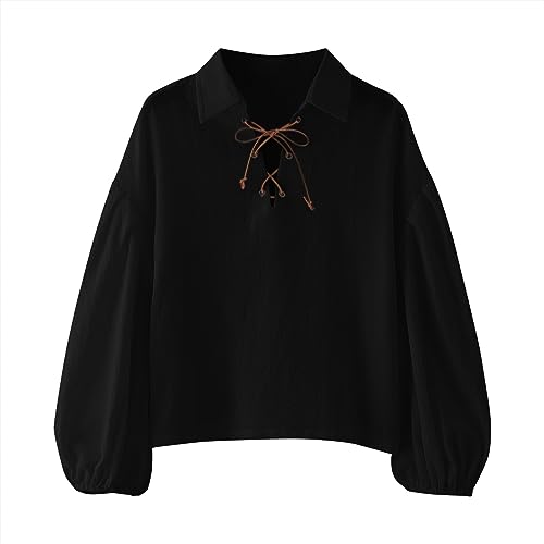 Mittelalter Hemd Kinder Renaissance Jungen Mittelalterhemd Oberteil Leinenhemd Langarm Freizeithemd Mittelalterliches Rüschen Freizeit Hemd mit Schnürung Baumwolle Leinen Shirt von Generic