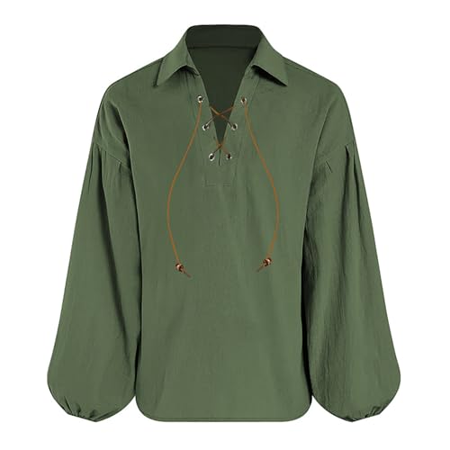 Mittelalter Hemd für Jungen Kinder Schnürhemd Halloween Mittelalter Kleidung Langarm Mittelalterliches Oberteile Ritterhemd Klassische Piraten Hemd T Shirts mit Schnürung (Green, 3-4 Years) von Generic