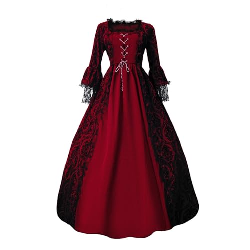 Mittelalter Kleid Damen, Damen Rokoko Ballkleid Gothic Viktorianisches Kleid Kostüm Mittelalter Kleid Mehrlagig Spitze Vintage Prinzessin Cosplay Kleid Bodenlang Halloween Karneval Kostüm von Generic