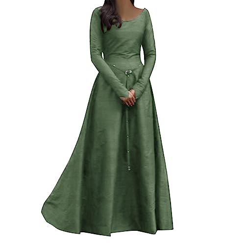 Mittelalter Kleid Damen Lang Renaissance Kleider Schwarz Grün Rot Gothic Kleidung Halloween Kostüm Karneval Kostüme Slim Fit Medieval Dress Maxikleid Langarm Vintage von Generic