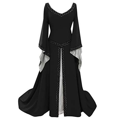 Mittelalter Kleid Damen Maxikleid mit Trompetenärmel Halloween Kostüm Mittelalterliche Kleidung Gothic Faschingskostüme Ballkleider Königin Kleid Fasching Karneval Halloween Party Cosplay Kostüm von Generic