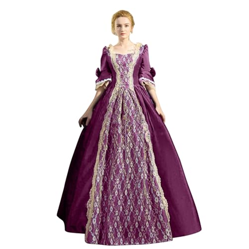 Mittelalter Kleid Damen Renaissance Mittelalter Viktorianischen Königin Kleider Retro Corsagenkleid Prinzessin Trompetenärmel Gotisch Maxikleid Elegant Gothic Mittelalterliches Kleid von Generic