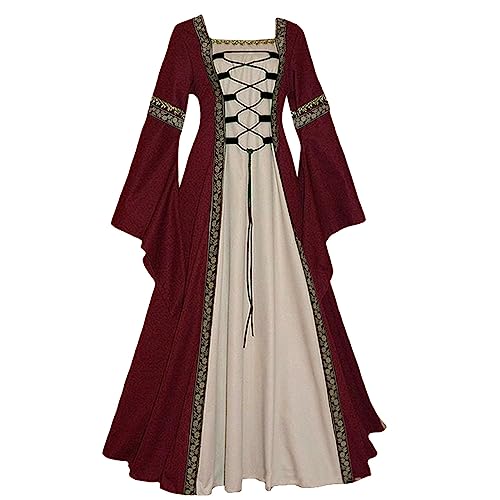 Mittelalter Kleid Damen Renaissance Prinzessin Halloween Dress Viktorianisches Mittelalterkleid Zeitreise Kleider Blau Kostüm Kleidung Große Größen Damen Mittelalter Kleid mit Trompetenärm von Generic