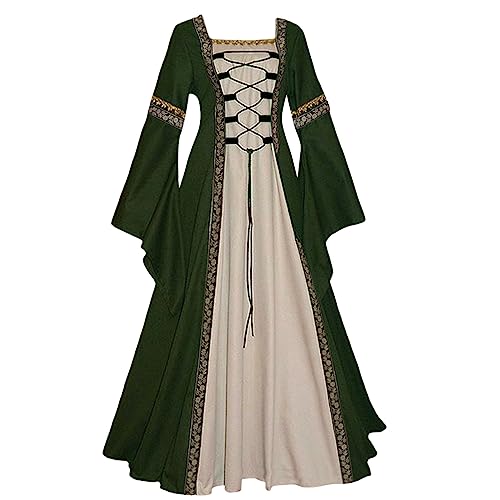 Mittelalter Kleid Damen Renaissance Prinzessin Halloween Dress Viktorianisches Mittelalterkleid Zeitreise Kleider Blau Kostüm Kleidung Große Größen Damen Mittelalter Kleid mit Trompetenärm von Generic
