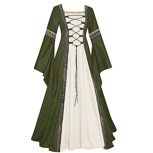 Mittelalter Kleid Damen Trompetenärmel Renaissance Kleid Viktorianisches Kleid Retro Gothic Kleid Partykleid Maxikleid Traditionelles Irisches Kleid Halloween Kostüm Mittelalter Kleidung Damen von Generic