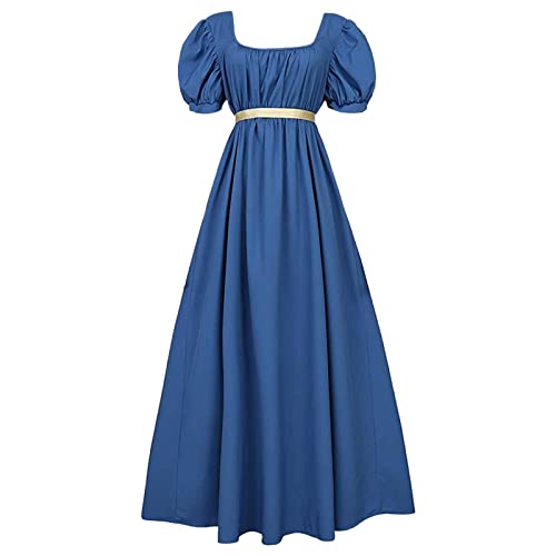 Mittelalter Kleid Damen Viktorianisches Hohe Taille Retro Regency Kleid Damen Retro Band Rüschen Puffärmel Kleid Renaissance Kostüm Damen Mittelalter Vintage Ballkleid von Generic
