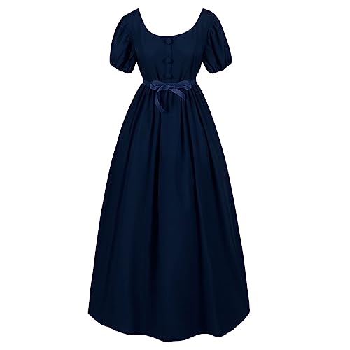 Mittelalter Kleid Damen Viktorianisches Hohe Taille Retro Regency Kleid Damen Retro Band Rüschen Puffärmel Kleid Renaissance Kostüm Damen Mittelalter Vintage Ballkleid von Generic