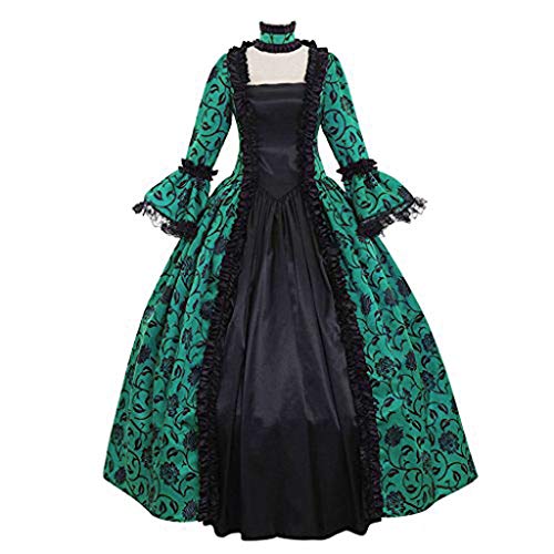 Mittelalter Kleid Damen - mittelalterliches Renaissance-Kleid Gebunden Taille Langarm Barock Rokoko Kleidung Elegantes Maxikleid Schnürkleid Fasching Partykleid Cosplay Kostüm von Generic
