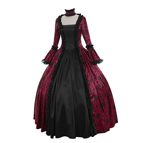 Mittelalter Kleid Damen - mittelalterliches Renaissance-Kleid Gebunden Taille Langarm Barock Rokoko Kleidung Elegantes Maxikleid Schnürkleid Fasching Partykleid Cosplay Kostüm von Generic