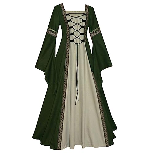 Mittelalter Kleidung Damen Große Größen Elegant Trachtenkleider Modern Lang Prinzessin Kostüm Quadratischem Ausschnitt Renaissance Kleider Viktorianischen Königin Kleider Trompetenärmel Abendkleid von Generic