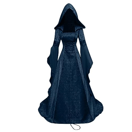 Mittelalter Kleidung Damen Schnürkleid Mit Kapuze Samtkleid Lang Samt Kleid Renaissance Viktorianischen Kostüm Maxikleid Retro Vintage Trompetenärmel Partykleid Ballkleid Sale Angebote von Generic