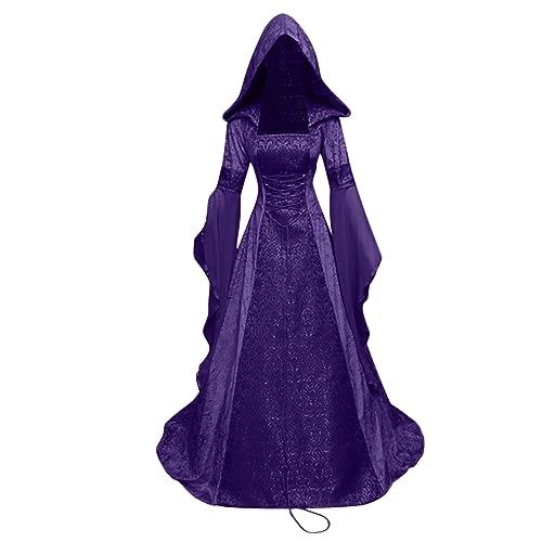Mittelalter Kleidung Damen Schnürkleid Mit Kapuze Samtkleid Lang Samt Kleid Renaissance Viktorianischen Kostüm Maxikleid Retro Vintage Trompetenärmel Partykleid Ballkleid Sale Angebote von Generic