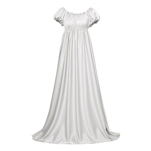Mittelalter Kleidung Damen Viktorianisches Kleid Damen Regency Kleid Festliche Kleider Abendkleid Regency Kleider für Damen mit Satin-Schärpe Gerüschten Puffärmeln Empire-Taille Gothic Kleid von Generic