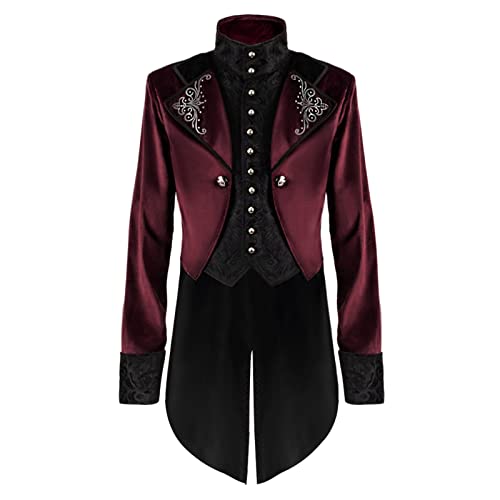 Mittelalter Kleidung Herren, Gothic Kostüm Unisex Vintage Mantel Herren Steampunk Party Oberbekleidung Print Frack Jacke Gehrock Karneval Halloween Weihnachten Smoking Uniform Kostüm,Rot,4XL Mittelalter Kleidung Herren, Gothic Kostüm Unisex Vintage Mantel Herren Steampunk Party Oberbekleidung Print Frack Jacke Gehrock Karneval Halloween Weihnachten Smoking Uniform Kostüm,Rot,4XL von Generic