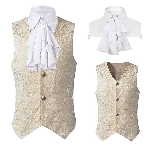 Mittelalter Kleidung Herren, Halloween Kostüm Herren Paisley Weste Formelle Hochzeit Party Gothic Steampunk Revers Weste für Herren Steampunk Mantel Jacke Viktorianischen Renaissance Uniform von Generic