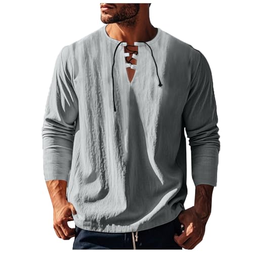 Mittelalter Kleidung Herren, Mittelalter Hemd Herren Langarm Renaissance Freizeithemd Halloween Kostüm Hemden VintageViktorian Steampunk Piraten Hemden Traditioneller Leinenhemd Shirt von Generic