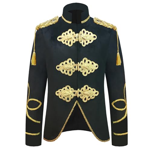 Mittelalter Kleidung Herren Napoleon Gothic Mantel Palastkostüm mit Intarsien Goldener Karneval Kostüm Performance Uniform Militärkleid Uniform Bühnenauftritt Herren-Mäntel Karneval Fasching von Generic