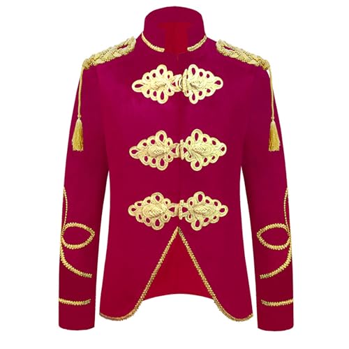 Mittelalter Kleidung Herren Napoleon Gothic Mantel Palastkostüm mit Intarsien Goldener Karneval Kostüm Performance Uniform Militärkleid Uniform Bühnenauftritt Herren-Mäntel Karneval Fasching von Generic