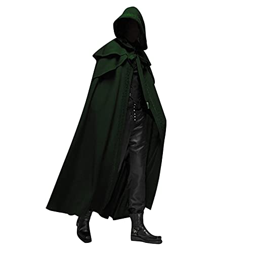 Mittelalter Kleidung Kapuzenumhang Damen Herren Halloween Cosplay Kostüm Zauberer Hexe Umhang Vintage Gothic Steampunk Umhang Cape Long Robe von Generic