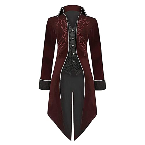 Mittelalter Kostüm Vintage Damen Frack Stehkragen-Schwarze Halloween Steampunk Jacke Damen-Steampunk Mantel Frauen Grosse Grössen Renaissance Gothic Kleidung Slim Fit Viktorianisches Piratenmantel von Generic