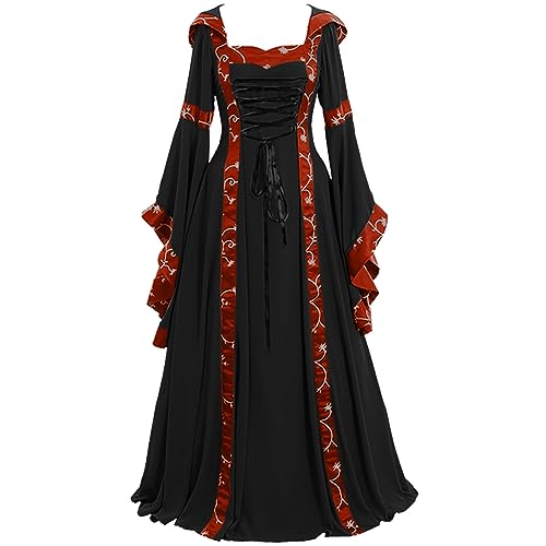 Mittelalterkleid Damen Mittelalter Kleidung Barock Hexenkostüm Wikingerkleid Medieval Dress Wikinger Kostüm Gothic Kleid Rokoko Mittelalter Kleid Größen Damen Mittelalter Kleid mit Trompetenärmel von Generic