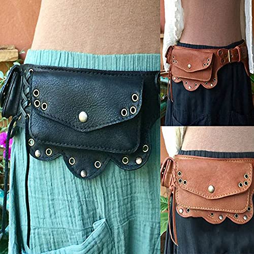 Mittelalterliche Gürteltasche, Hüfttasche für Damen, Steampunk, Retro, modisch, verstellbar, Cosplay, PU-Leder, Hüfttasche, Umhängetaschen, Dunkelbraun von Generic