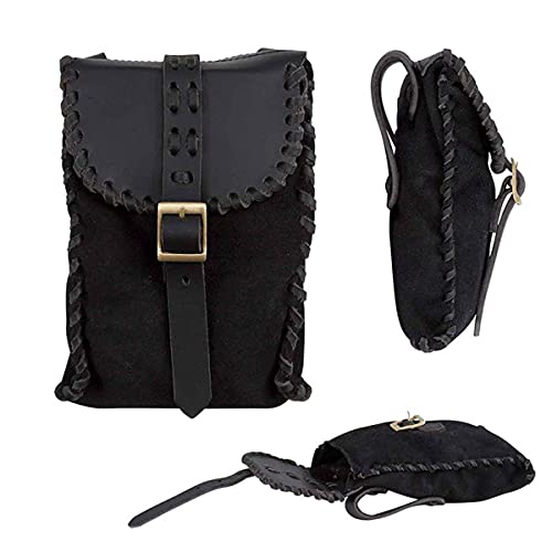 Mittelalterliche Wikinger-Leder-Geldbörse mit Kordelzug, Gürtel, kleine Tasche, Hüfte, Niere, Seitentasche, Renaissance-Festival, Juwel, Geldbörse, Damenhandtasche, Lapp Mittelalter-Stil (schwarz von Generic