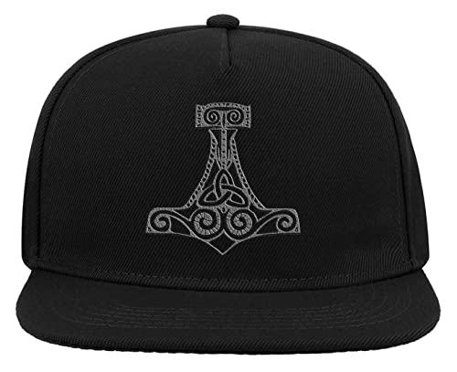 Mjolnir Hammer of Thor Norse Symbol 5-Panel-Baseballmütze mit flachem Visier und Snapback Schwarz von Generic