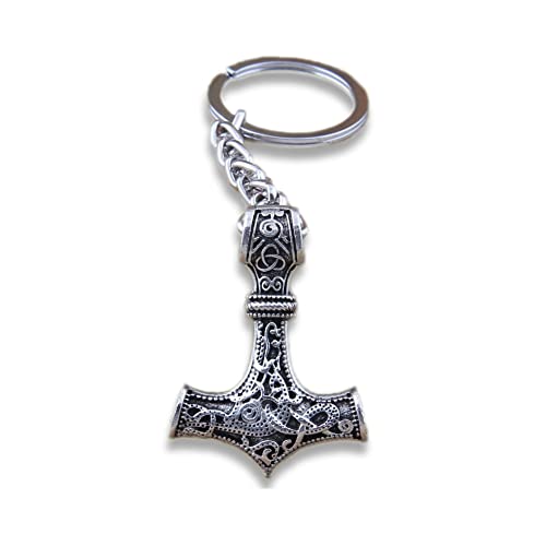 Mjolnir Schlüsselanhänger Thor Hammer Wikinger nordisches Amulett Rune Schlüsselanhänger Schmuck Geschenk, silber, One size von Generic