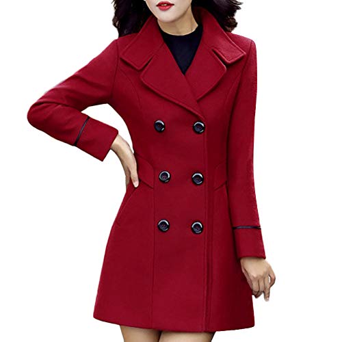 Mode Arbeitshülse Jacke Frauen Brustwolle Büro Double Long Women 's Mantel Winterjacke Wolle Damen, Rot, M von Generic