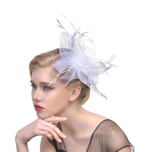 Mode Feder Blume Stirnband Frauen Mädchen Cocktail Tea Party Kopfbedeckung Fascinators Zylinder Haarschmuck (Color : 01-white, Size : ONE SIZE) von Generic