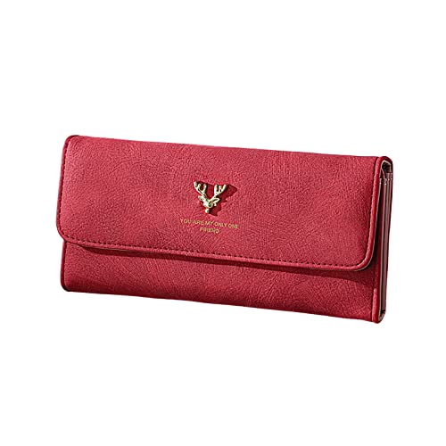 Mode Frauen ID Lange Brieftasche Einfarbig Tasche Kitz Dekoration Hasp Geldbörse Mehrere Kartenfächer Clutch Bag Geldbörsen Herren Blau (Red, One Size) von Generic