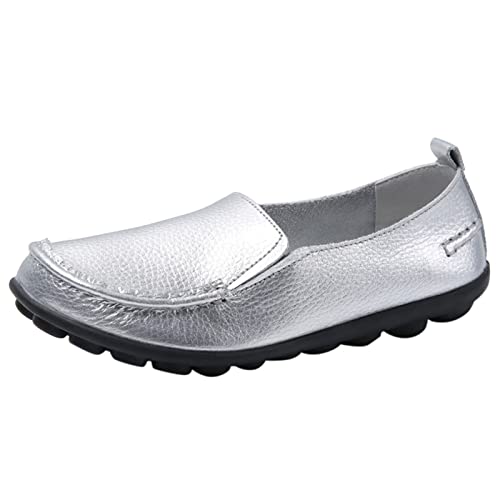 Mode Frauen Schuhe Atmungsaktiv Bequem Freizeit Flach Leicht Elegant Slip On Sneaker Komfortabel Weich Flexibel Alltag Strand Spaziergang (Silver, 37) von Generic
