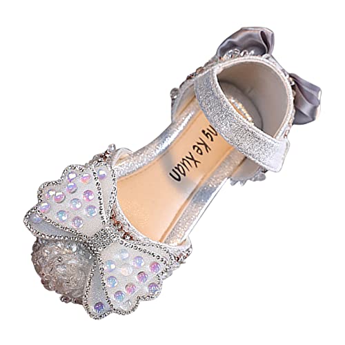 Mode Frühjahr und Sommer Mädchen Sandalen Partykleid Tanzshow Prinzessin Schuhe Strass Schleife Kristallband Hakenschlaufe Schwarze Abendschuhe für Mädchen (Silver, 18-24 Months) von Generic