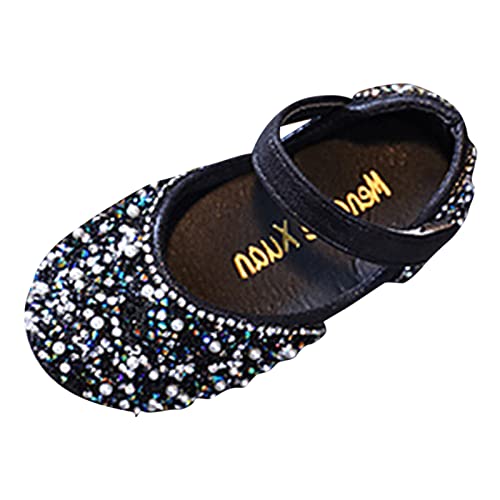 Mode Frühling und Sommer Kinder Tanzschuhe Mädchen Kleid Show Prinzessin Schuhe Runde Zehe Perle Strass Pailletten Baby-Socken-Schuhe (Black, 4-4.5 Years Toddler) von Generic