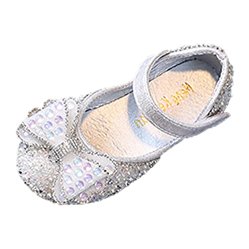 Mode Frühling und Sommer Kinder Tanzschuhe Mädchen Leistung Prinzessin Schuhe Strass Perle Pailletten Bowknot Leicht bequem Mary Jane Schuhe für Mädchen (Silver, 11-11.5 Years Big Kids) von Generic