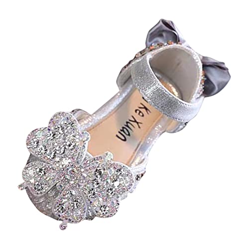 Mode Frühling und Sommer Mädchen Schuhe Kleid Leistung Tanzschuhe Strass Pailletten Cartoon Schmetterling Leicht und bequem Neugeborene Schuhe für Jungen (Silver, 10-10.5 Years Big Kids) von Generic