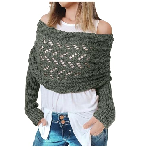 Mode Her b st Winter Warm Häkeln Stricken Einfarbig Wrap Schal Shawl Cape mit Ärmeln Damen Herren Schal Damen Winter Umhangschal Mit Ärmeln Elegante Bluse Pullover Schal Doppeltem (Green, One Size) von Generic