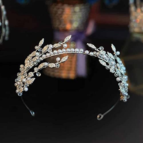 Mode Silber Farbe Hochzeit Crown Frauen Haar Tiara Kristall Perlen Schmuck Handgemachte Braut Zubehör Haarband von Generic