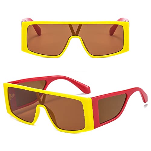 Mode-Sonnenbrillen mit rechteckigem Rahmen, Trends in übergroßen Designer-Luxus-Einteilern, weiße Sonnenbrillen, Hip-Hop-Sonnenbrillen für große Männer von Generic