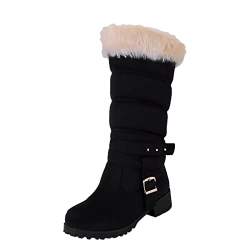 Mode Stiefel Damen Warme Schnee Stiefel Dicke Fersenschnalle Gürtel Design Winter Stiefeletten Komfortabel Wasserdicht (Black, 37) von Generic