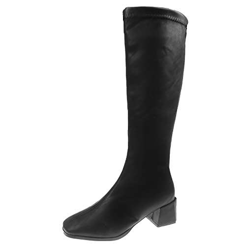 Mode Stiefeletten Damen Kunstleder Plateau Absatz Blockabsatz Reißverschluss Winter Boots Bequem Weich (Black, 41) von Generic
