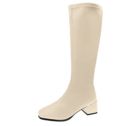 Mode Stiefeletten Damen Kunstleder Plateau Absatz Blockabsatz Reißverschluss Winter Boots Bequem Weich (White, 39) von Generic